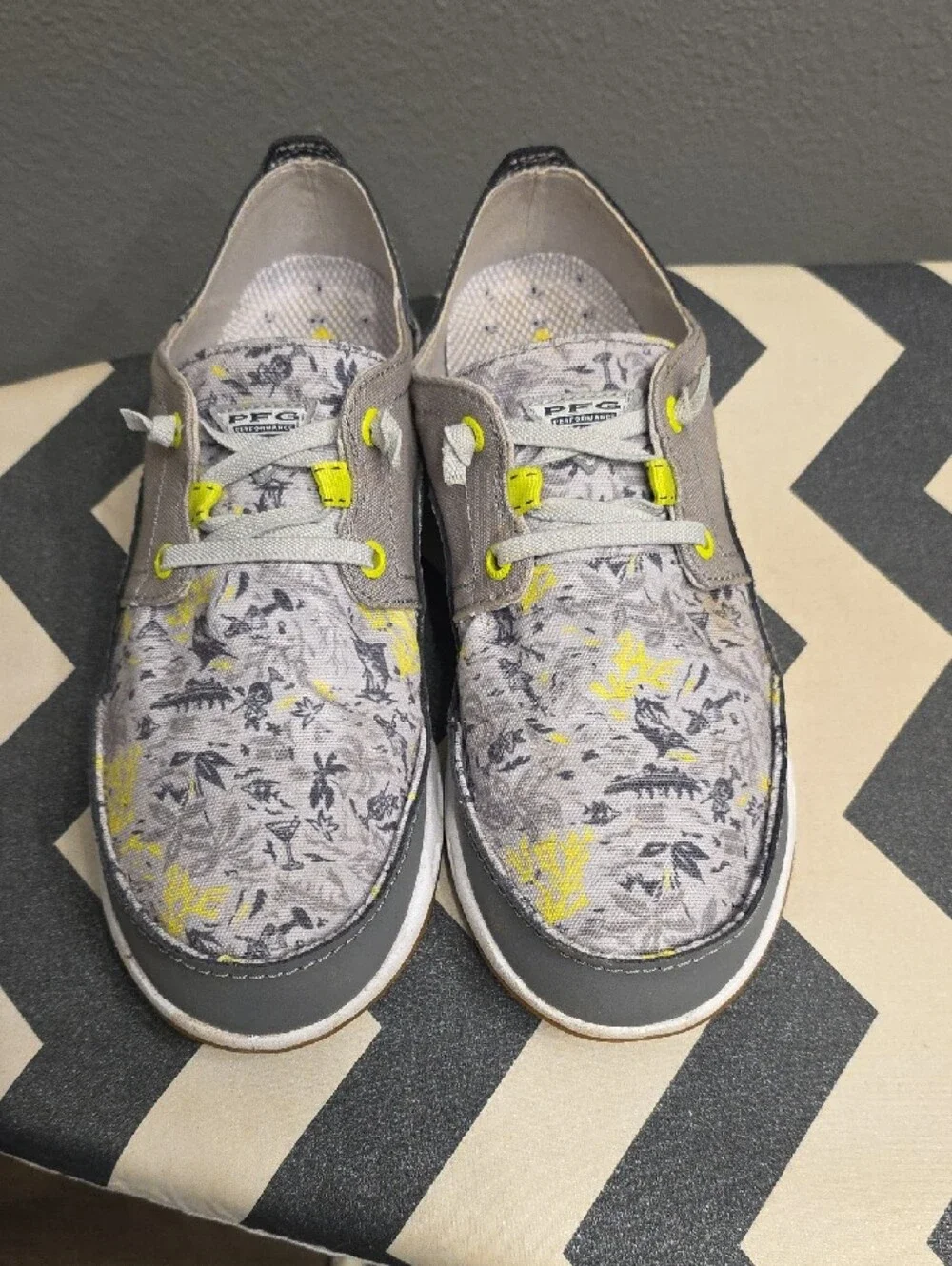 Columbia Gray Floral-Print Sneakers with Yellow Accents